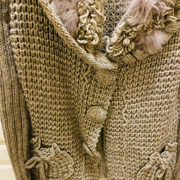 ‼️Close Out‼️ Sweater Coat, Taupe, Beautiful shiny faux fur accent - Picture 5 of 10